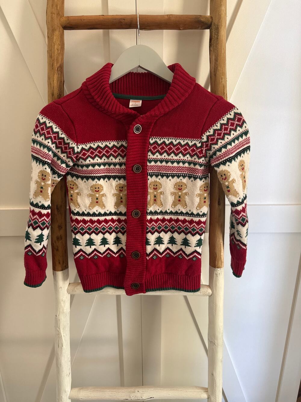 Gymboree Gingerbread Fairisle Cardigan Size 6 wooden buttons